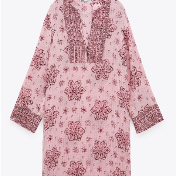 Zara printed midi slit dress size small pink NWT - Picture 11 of 16